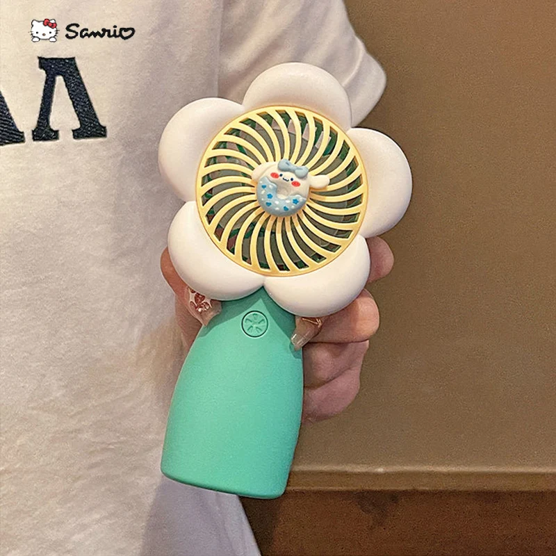 

Kawaii Flower Handheld Fan Fashion Creative Cinnamoroll My Melody Cartoon Sticker USB Portable Silent Children Fan 2023