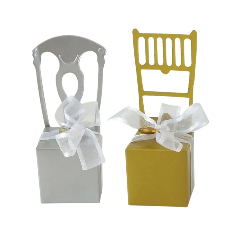 25/50Pcs Mini Gold Silver Chair Candy Box Creative Wedding Favor Gifts Boxes Packaging Bag With Ribbon Birthday Party Decoration