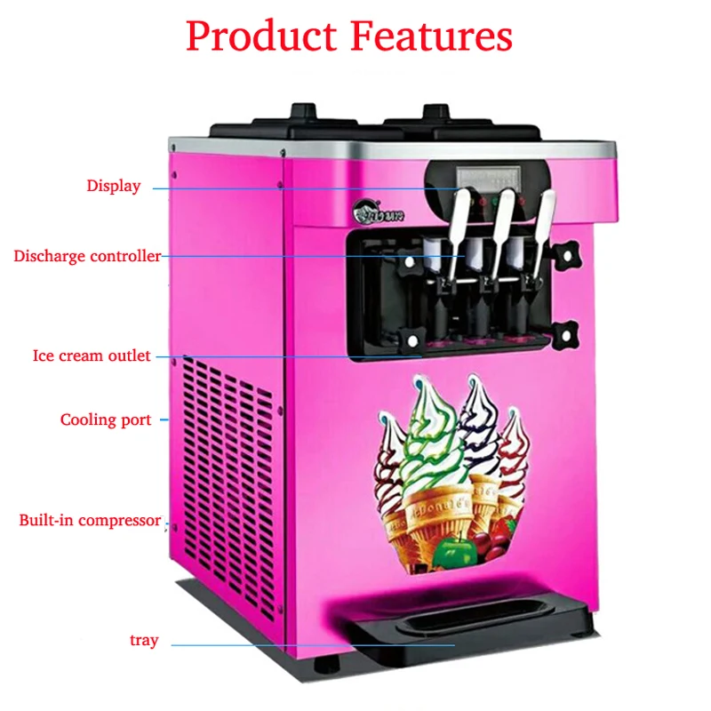 

Pink Food Grade Stainless Steel Automatic Ice Cream Maker Snack Cafe Sundae Maker