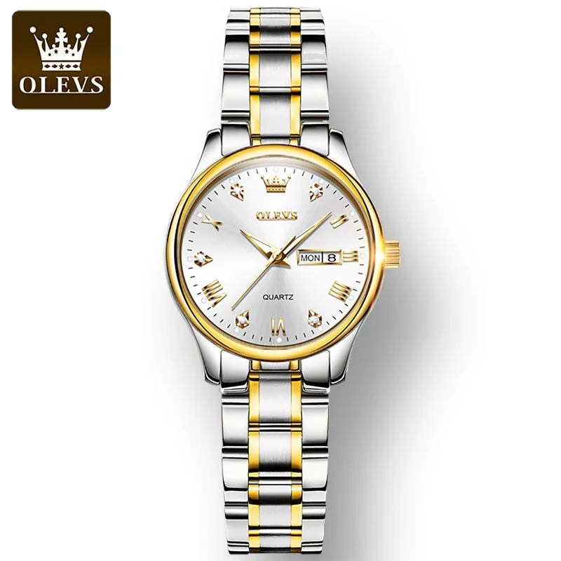 OLEVS Fashion Waterproof Watch for Women Quartz Stainless Steel Strap Diamond-encrusted Trendy High Quality Women Wristwatches