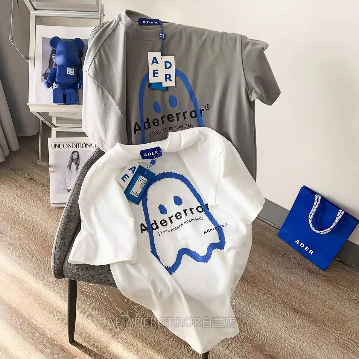 

Tag Label Adererror Tops Cotton High Quality Ader Error Korean short-sleeved T-shirt Men Women Cartoon Ghost Ader T Shirt Summer
