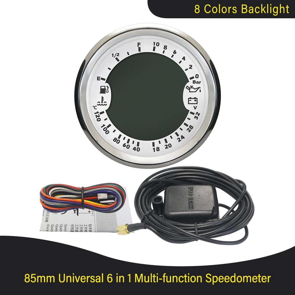 

Новый многофункциональный измерительный прибор 6 в 1 Автомобильный лодочный 85 мм GPS Спидометр для грузовика лодки цифровой ЖК-датчик скорости Тахометр 0-10 бар