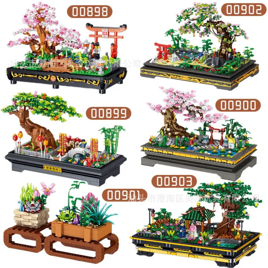 

Creative Mini Block Flower Potted Plant Street View Building Brick Toy Figures Cherry Peach Blossoms Pine Pagoda Tree Bonsai