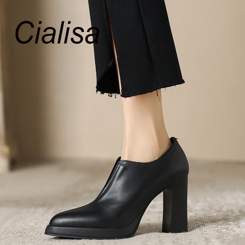 

Женские туфли-лодочки из натуральной кожи, с острым носком, на высоком каблуке 9,5 см