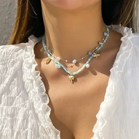 purui boho natural stone crystal beaded choker necklace starfish coconut tree pendant pearl chain charm necklace womens jewelry