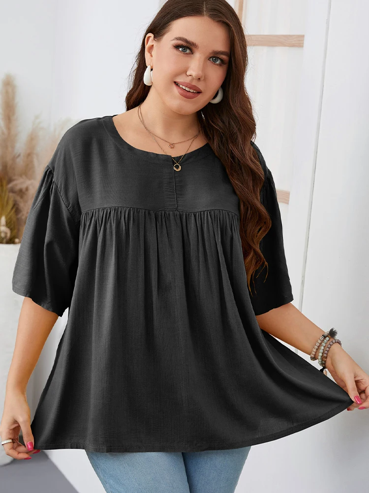 Camiseta holgada de algodón para mujer, blusa informal Lisa a la moda, camiseta de talla grande, Tops con Peplum 2022