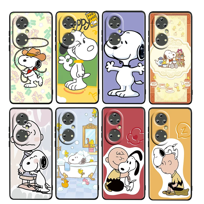 

Cute Snoopy Warm Puppy For Huawei P50 P20 P30 P40 5G P10 Pro Lite E Plus P9 Lite Mini 4G TPU Soft Black Phone Case Fundas Cover