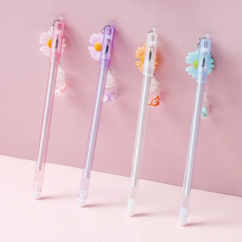 24 PCs Glass Drift Bottles Gel Pen Daisy Pendant Creative Cute Stationery Student Supplies Ball Pen Cute Stationary Supplies