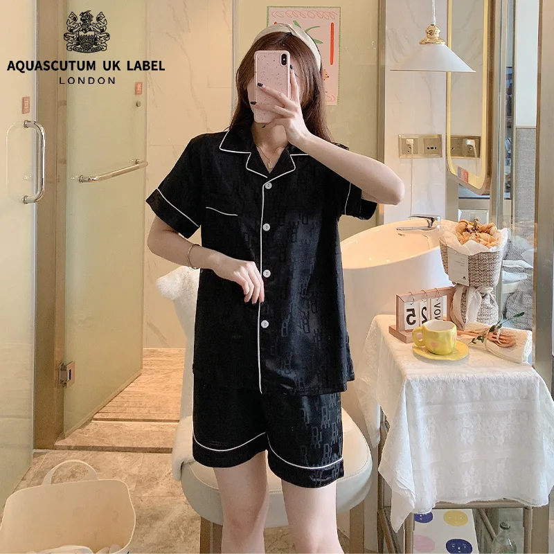 

Пижама Aquascutum женская с коротким рукавом, жаккардовый комплект с шортами, домашняя одежда в Корейском стиле, из вискозы, с надписью, в стиле ...