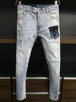 new mens dsquared2 buttons jeans ripped for male skinny pants mens denim trousers top quality slim jeans a389