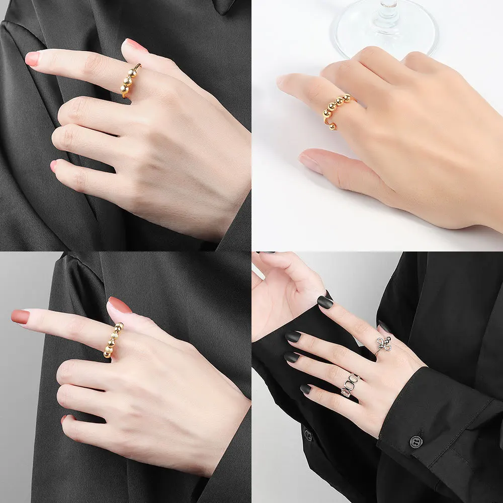 

Anxiety Ring for Women Crystal Sunflower Relieving Rotate Anti Stress Ring Decompression Personalized Creative Opening Rings