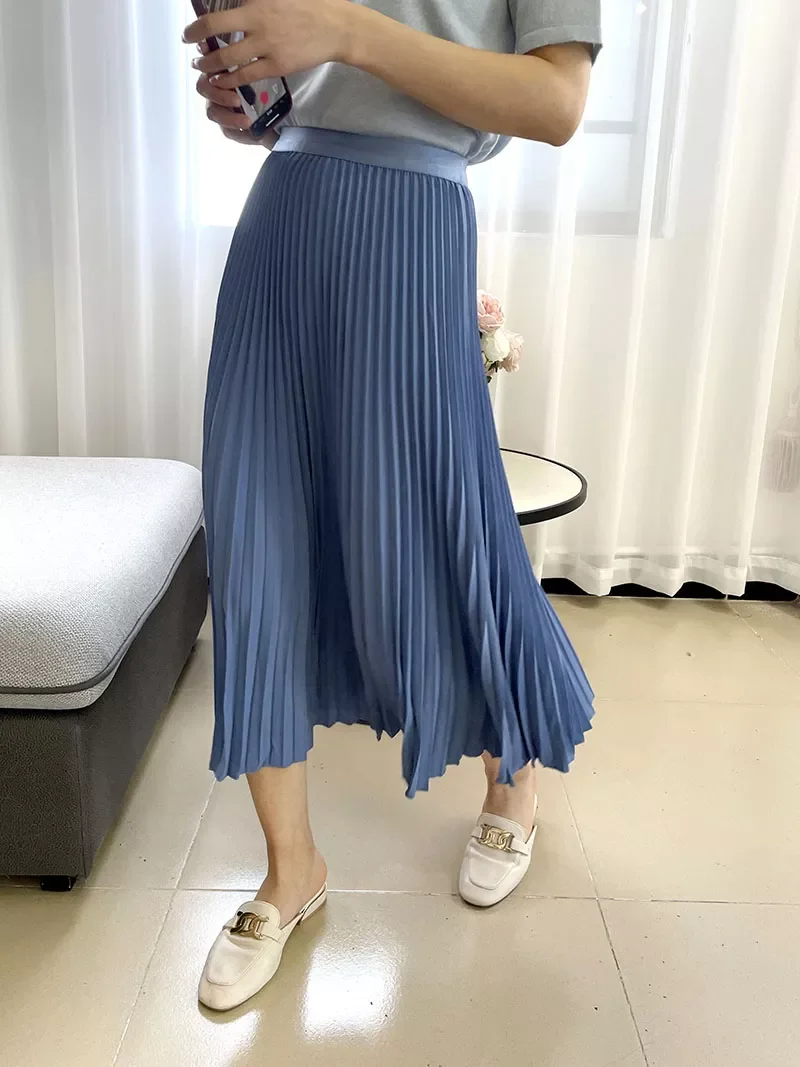 

2022 pleased skirt women's spring mid-length a-line long skirt female vintage midi elegant staight skirt