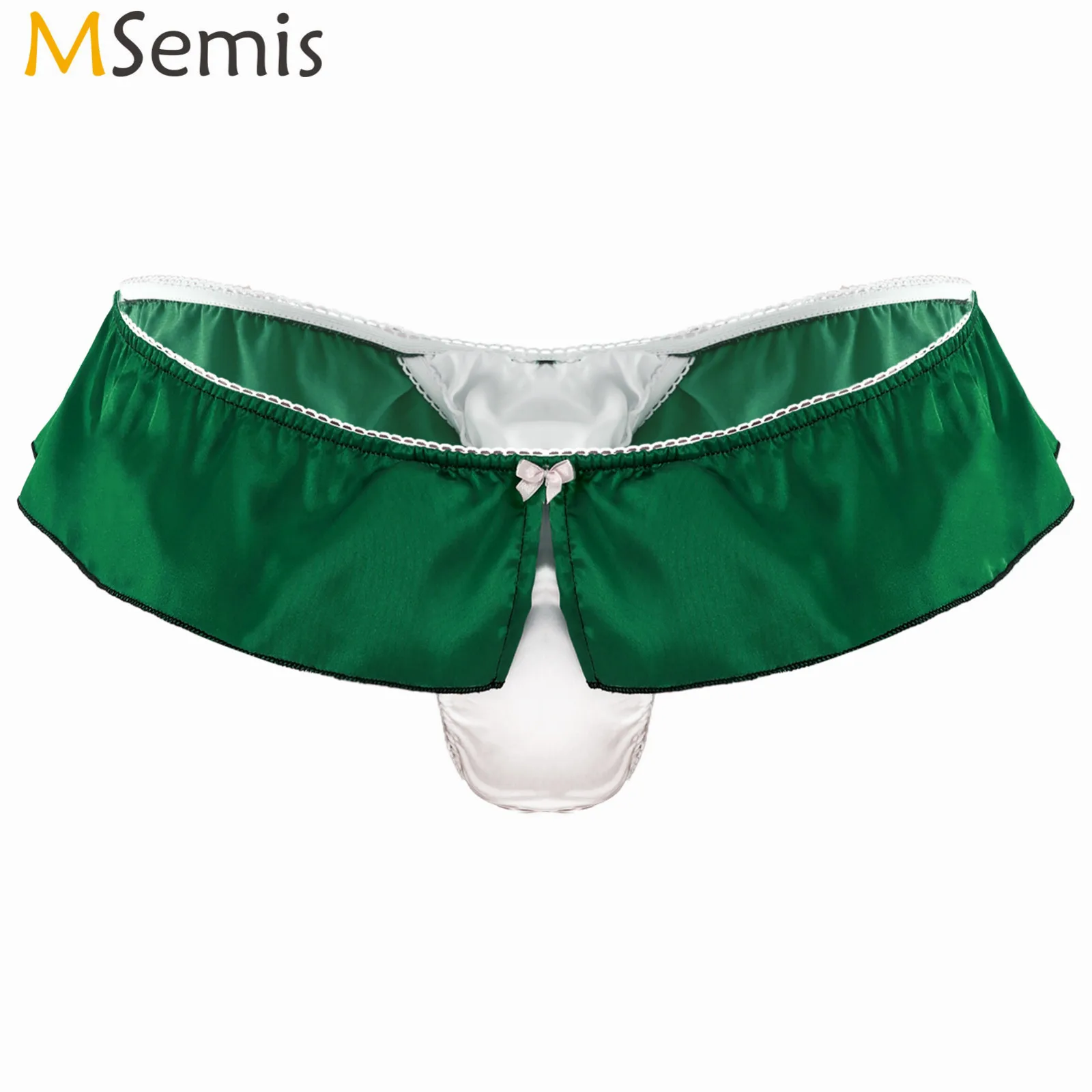 

Стринги мужские атласные с низкой талией, нижнее белье с мешочком, трусы-танга с рюшами, Т-образное нижнее белье для геев