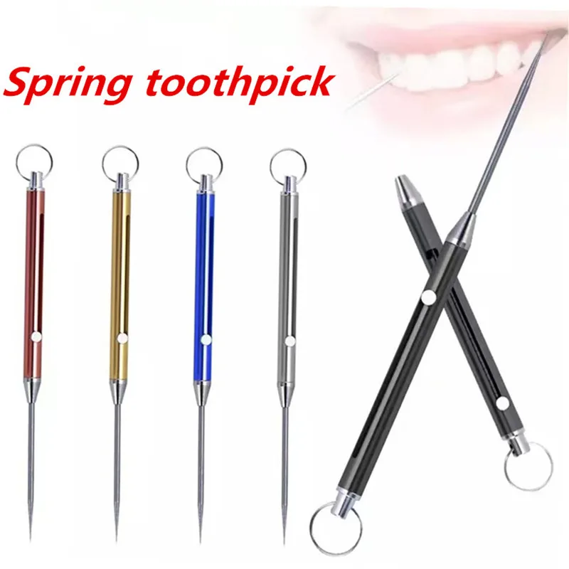 

EDC Titanium Alloy Push-pull Toothpick Spring Retractable Toothpick Portable Self-defense Tool Gift Keychain Pendant Fruit Fork