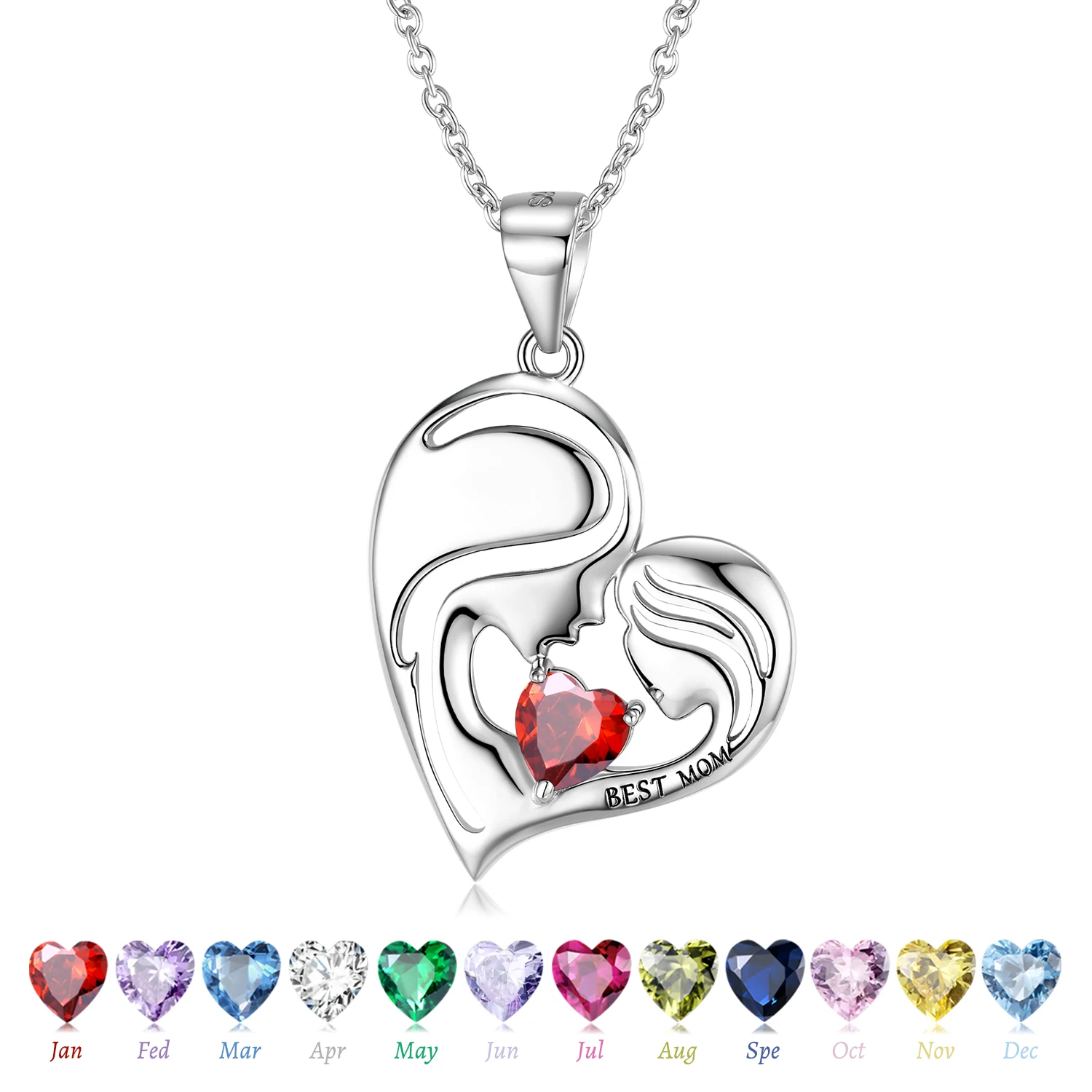 

OGULEE 925 Sterling Silver Heart Zircon Mother Daughter Pendant Mothers Day Necklace Chain for Women Fashion Jewelry Gift