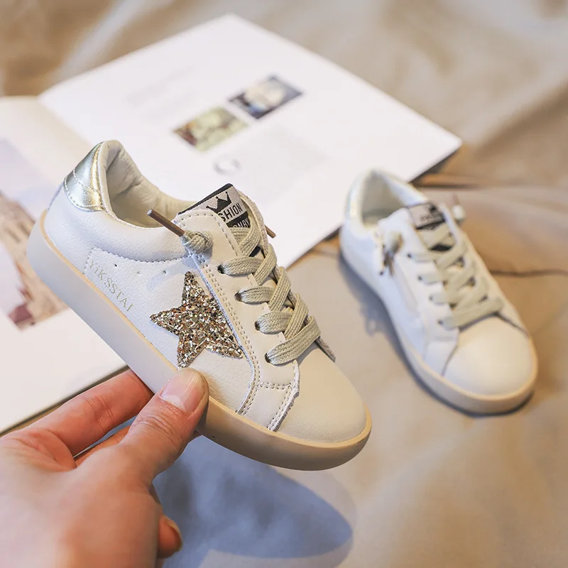 

Children's Sneakers Boy Leather Casual Shoes Autumn New Glitter Star Kids Shoes Girl Soft Sole Running Shoes Low-top Board Shoes