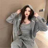 3pcset 2022 spring women sports warm suit casual oversized polo zipper sweatshirts and trouser tracksuits
