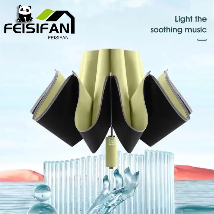 

Fully automatic ten-bone folding reverse umbrella three-fold Reflective Stripe Sunscreen UV Umbrellas academy Windproof Travel