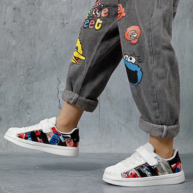 2022 Fashion Print Kid Sneakers Boys Trainers Comfortable Children's Shell Toe Sneakers Girl Skateboarding Shoes Boy Flat Shoes
