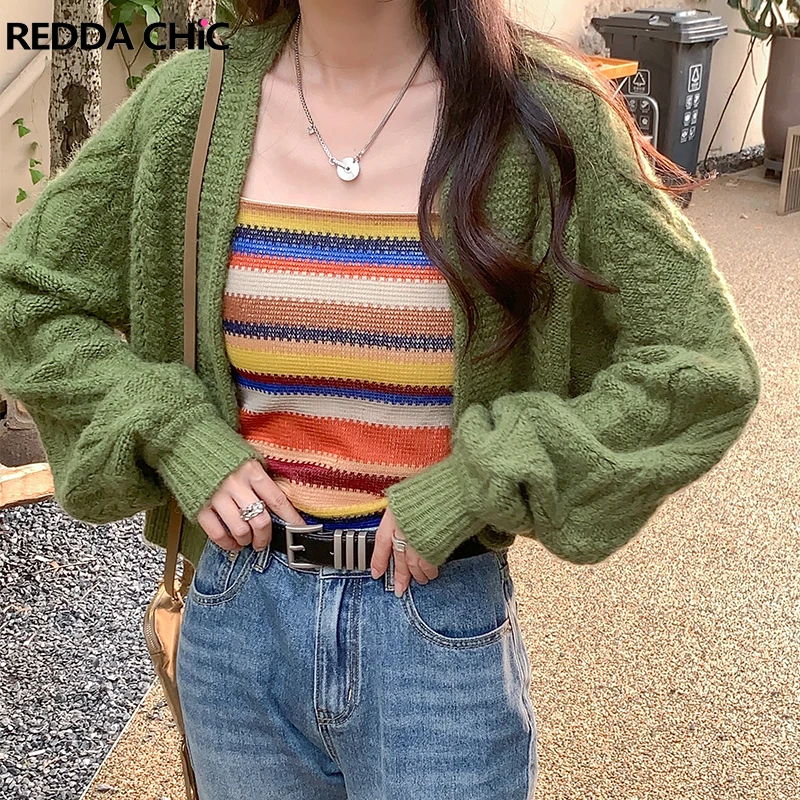 

Короткий кашемировый кардиган REDDACHiC, зеленый Рождественский свитер, женские топы с длинным рукавом, корейская мода, вязаная зимняя одежда Y2k...