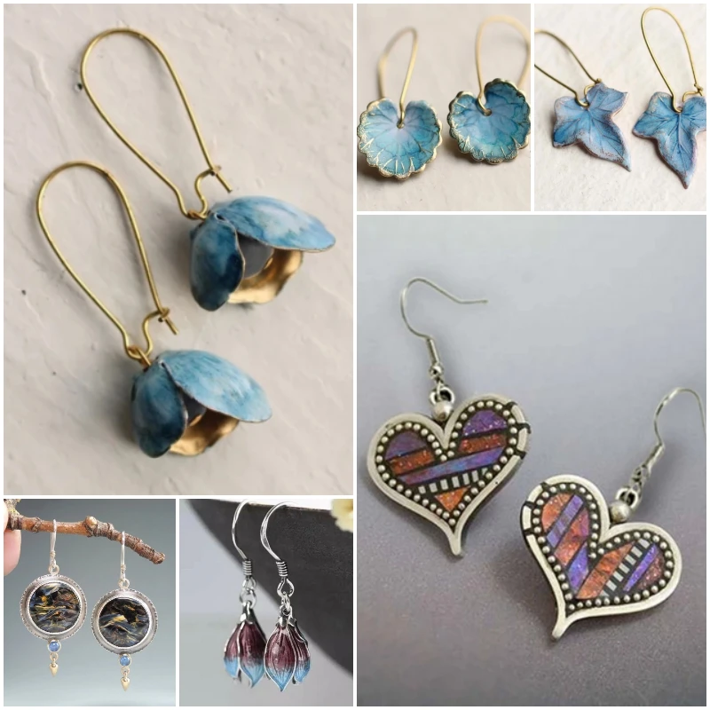

Женские винтажные серьги в виде листьев лотоса с синими листьями, длинные серьги в богемном стиле с голубым монетом и акварелью