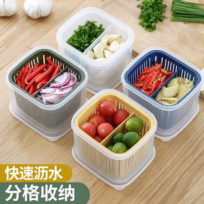 

2 Pack Fridge Produce Saver Stackable Organizer Keeper with Lids and Removable Drain Tray for Veggie, Berry, Fruits Vegetables