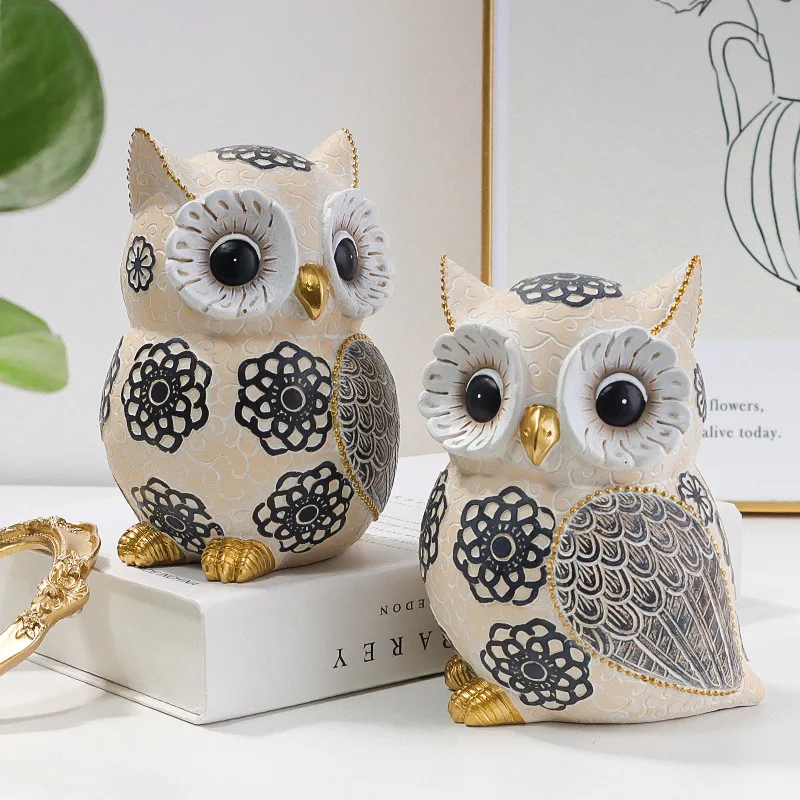 

Owl Figurine Statue Resin Bird Sculpture Miniature Desktop Animal Crafts Decorative Ornaments for Living Room Home Office Decor