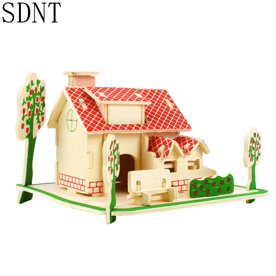 

Wooden Toys Apple Orchard Cute House Building 3D Puzzles for Kids Games Educational Toy Model Hobby Creative Gifts Wood Puzzle