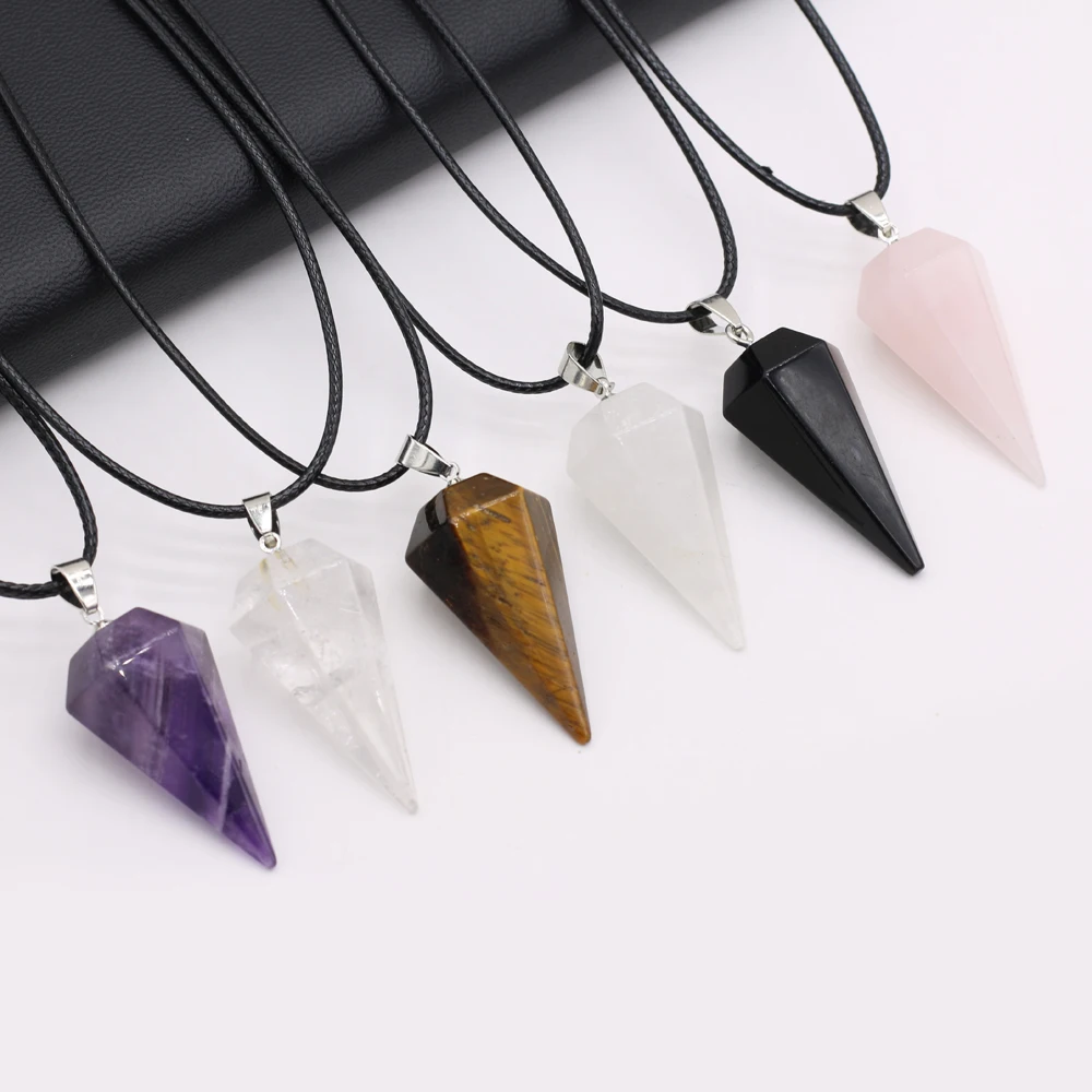 

Natural Stone Agate Clear Quartz Tapered Pendant Necklace For Jewelry Making DIY Necklaces Accessories Charms Gift Party 20x37mm