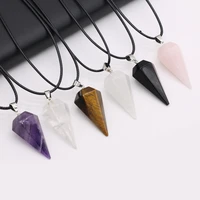 natural stone agate clear quartz tapered pendant necklace for jewelry making diy necklaces accessories charms gift party 20x37mm