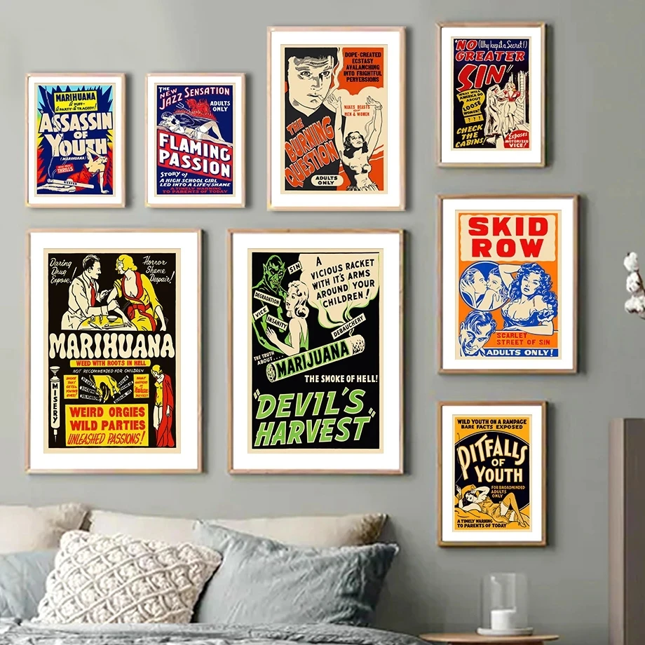

Vintage Devil Weed Madness Adults Movie Wall Art Canvas Painting Nordic Posters And Prints Wall Pictures For Living Room Decor
