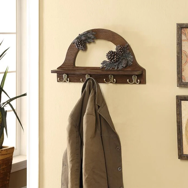 

Creative American Coat Rack Wooden Wall Hooks for Hanging Pine Cone Decorative Wall Mount Decoration for Home Key Hanger