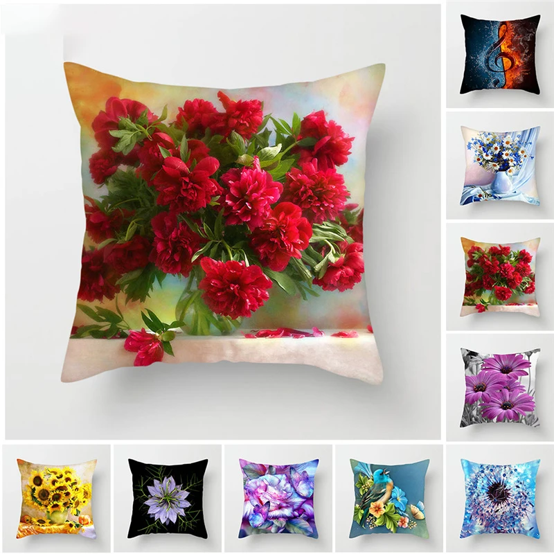 

Colorful Flower Cushion Cover Sunflower Rose Dandelion Decorative Cover Pillows Decoration Pillowcase For Car Home