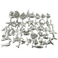 40pcslot mix ocean series starfish mermaid dolphins ancientsilver alloy charms pendant diy jewelry making necklaces accessories