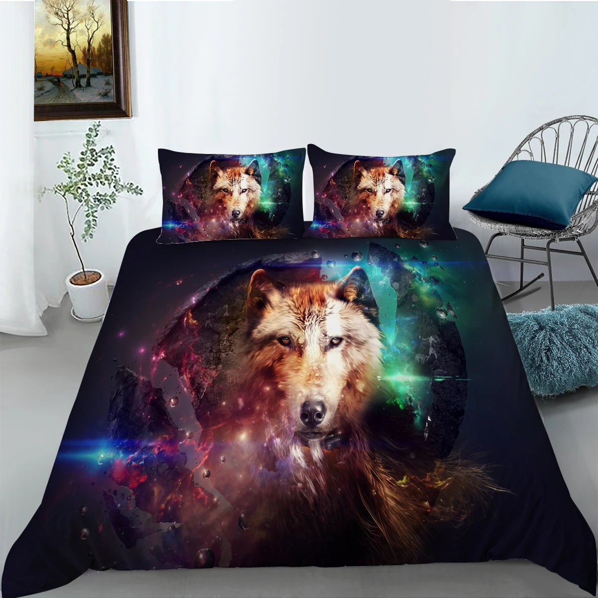 

European Pattern Hot Sale Soft Bedding Set 3d Digital Wolf Printing 2/3pcs High Quality Duvet Cover Set ES/DE/EU/US Size