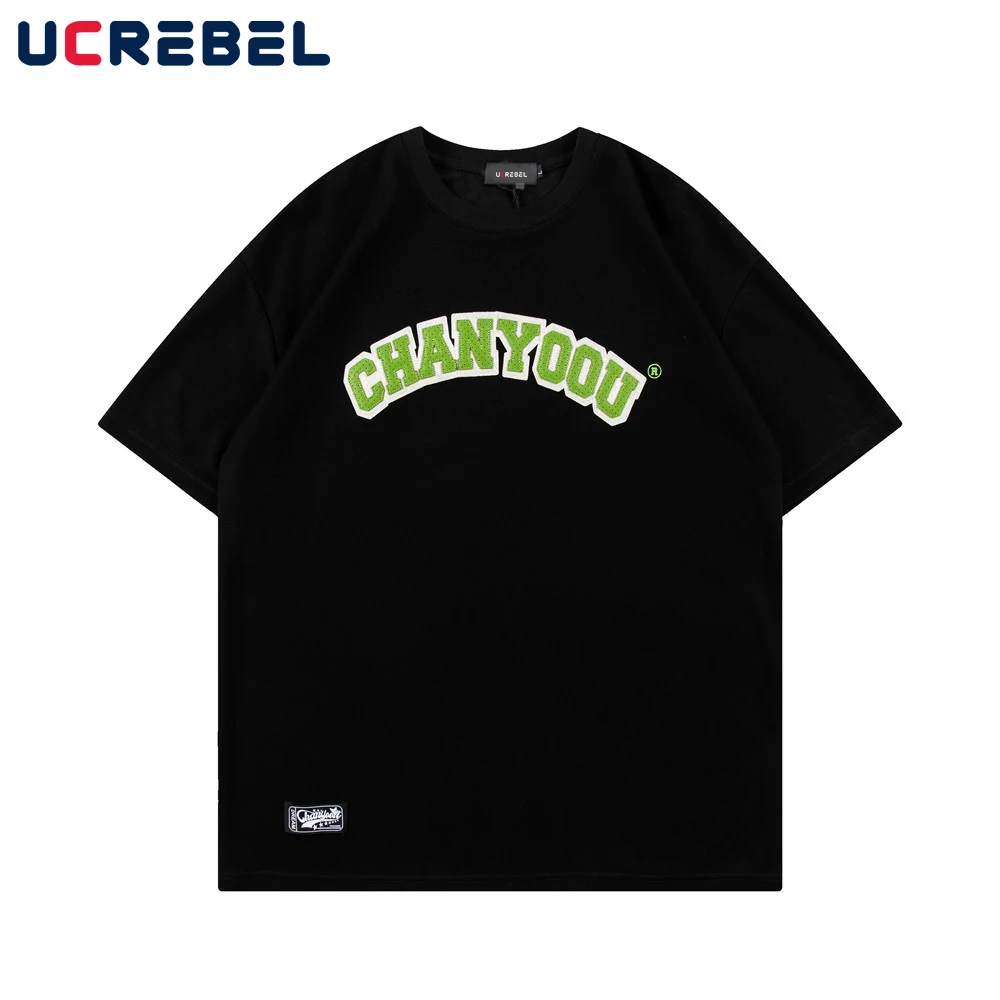 

Letter Embroidery Short Sleeve T-shirt Mens Summer Loose Simple Half-Sleeve Streetwear Casual Crew Neck Cotton Tee Men