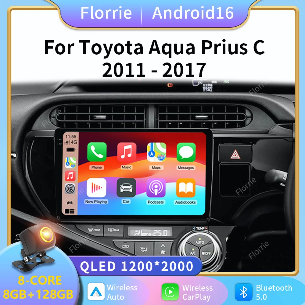 Фото Автомагнитола Android 16 с Carplay, 4G, Wi-Fi для Toyota Aqua Prius C 2011-2017, навигация GPS, мультимедийный видеоплеер, 2DIN, DVD, стерео, Bluetooth №1