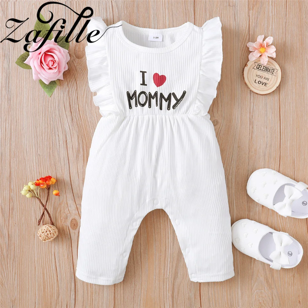 

ZAFILLE I Love Mommy Baby Girls Rompers Summer Sleeveless Newborns Jumpsuit For Kids Girls Ruffles Clothing Toddler Sleepwears