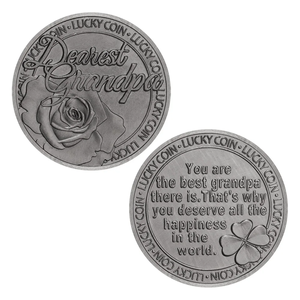 Любимая Монета на удачу дедушка, креативный подарок, металлическая коллекция, искусство, четырехлистный клевер, узор, коллекционная памятная монета с покрытием Любимая Монета на удачу дедушка, креативный подарок, металлическая коллекция, искусство, четырехлистный клевер, узор, коллекционная памятная монета с покрытием