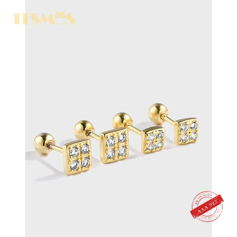

ITSMOS Square Diamond French Screw Buckle s925 Silver Earrings Female Ear Bone Diamond Stud Earrings for Women Luxury Jewelry