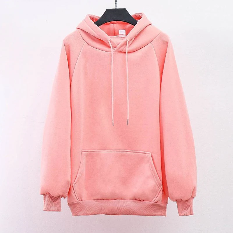 

Simple Women Hooded Sweater Women Autumn Winter Korean Style Loose Plus Velvet Long-sleeved Pullover Simple Loose Ladies Top
