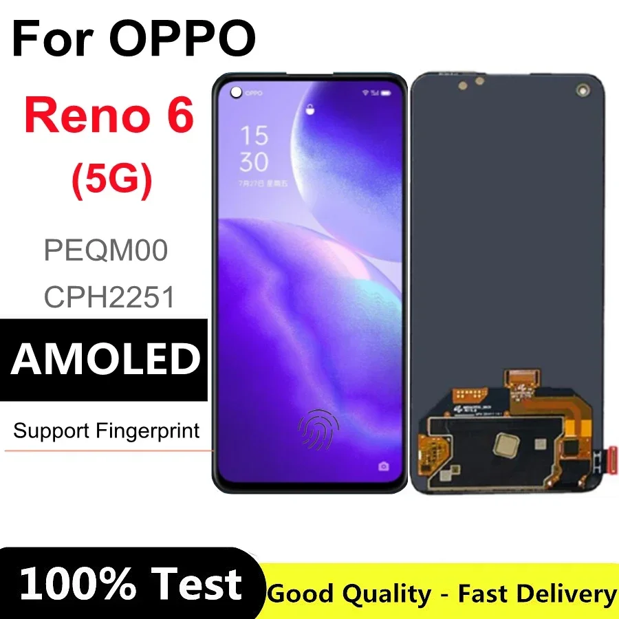 6 43 &quotAMOLED для OPPO Reno6 5G ЖК-дисплей с дигитайзером сенсорного экрана в сборе Oppo PEQM00