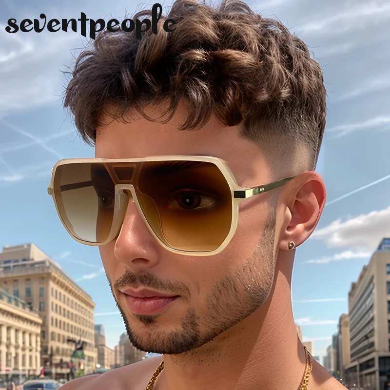 Квадратные цельные солнцезащитные очки для мужчин 2024 большие в металлической