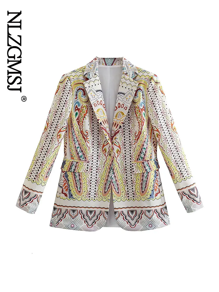 

Nlzgmsj Za 2022 Women Fashion With Pockets Printed Blazer Coat Vintage Long Sleeve Female Outerwear Chic Jacket Coat