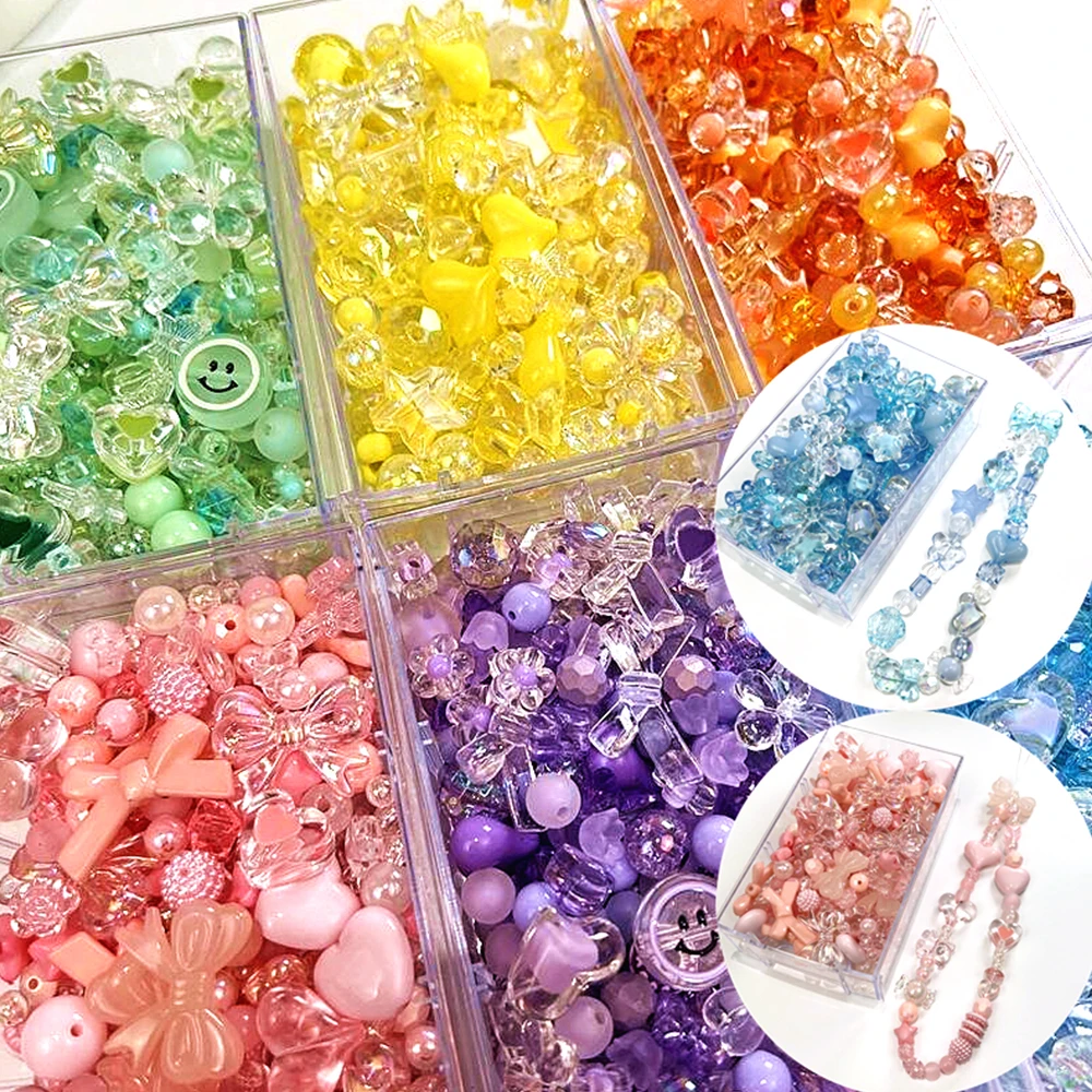 50/100g Acrylic Glass Beads Candy Color Plastic Beads Heart Bow Flower Loose Spacer for DIY Handmade Accessories Jewelry Making