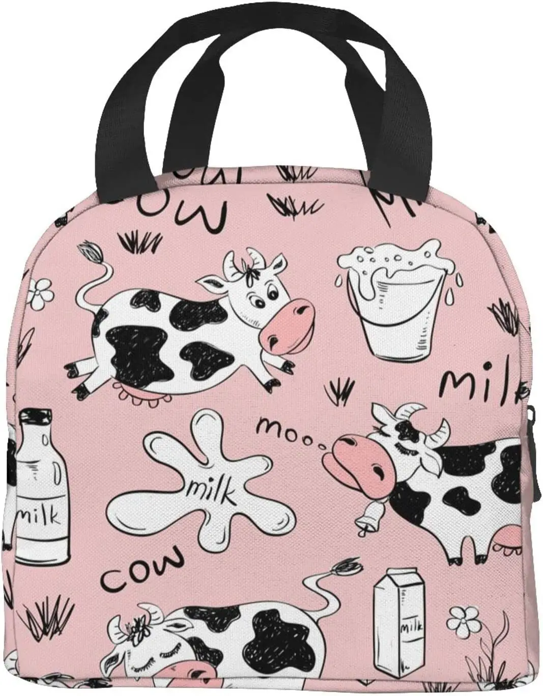 

Милый розовый Ланч-бокс для коров, сумка для ланча, изолированная Портативная сумка для еды, сумки для взрослых, женщин, мужчин, подростков, подходит для работы и пикника