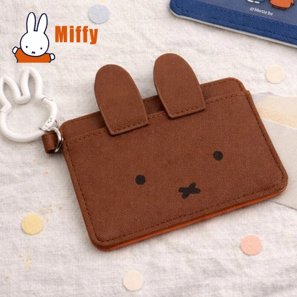 Фото Милый кожаный картхолдер Miffy с кроликом, тонкий кошелек для документов, студенческий дорожный аксессуар, брелок-органайзер, подарок для девочки №3