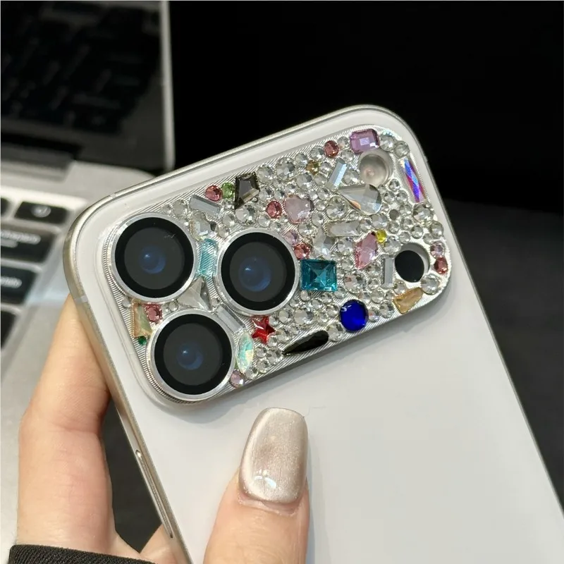 Фото Роскошная защитная пленка для камеры iPhone 17 Pro Max/17 Pro с бриллиантами и стразами, металлическая крышка для камеры, блестящая защитная пленка №5