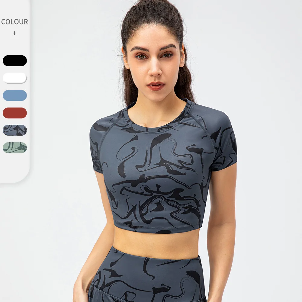 

Summer Sports Yoga T-Shirt Women Simple Round Neck Short Sleeve Fitness Shirt Breathable Slim Fit Crop Top For Gym Workout