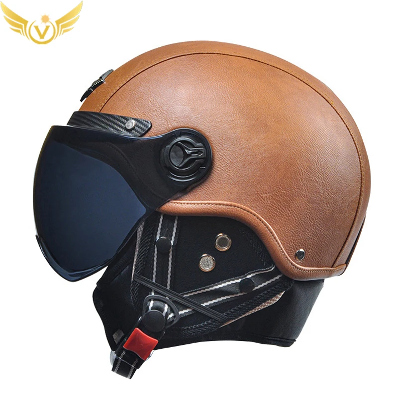 

Retro Motorcycle Helmet 3/4 Open Face Vintage Leather Half Helmets Four Seasons For Adult Youth Men Women Free Shipping